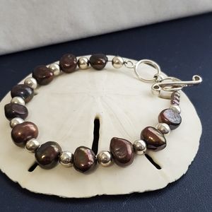 Silpada Peacock Pearl Bracelet with Sterling Toggle